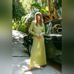 ZARA Woman Dress with Metallic Thread - Sheer & Chartreuse